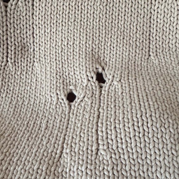 ZARA | Distressed Destroyed Knit Taupe Crew Neck Brown Tan Cotton Sweater - Picture 3 of 13